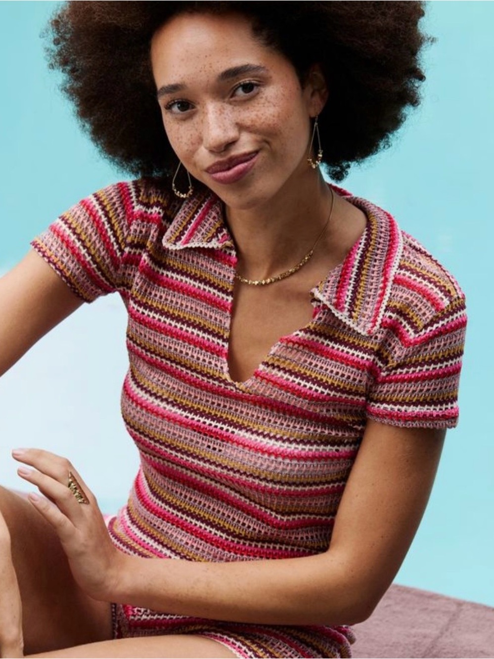 Zara striped crochet polo size L